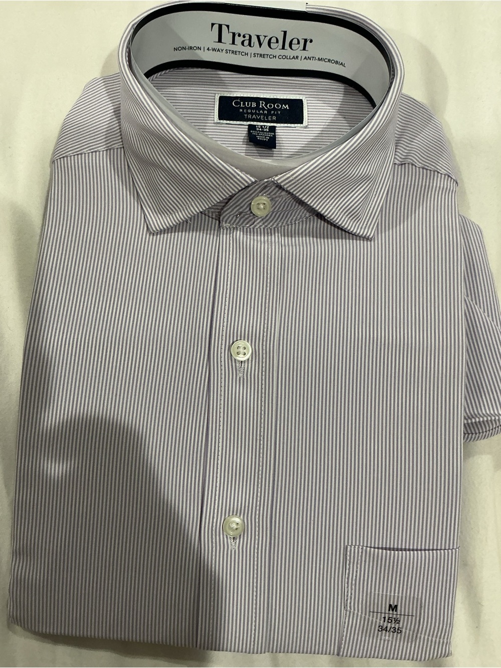 Club Room Men’s Light Purple Pinstripe Dress Shirt 15.5/34-35 Regular Fit NWT